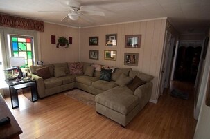 Televisión de pantalla plana, chimenea, reproductor de DVD