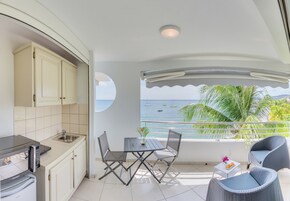 Großer Kühlschrank, Mikrowelle, Herdplatte, Hochstuhl