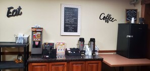 Enjoy a daily selection of waffles, fresh fruit, and pastries at this coffee shop.