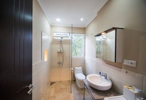 Hair dryer, shampoo, toilet paper