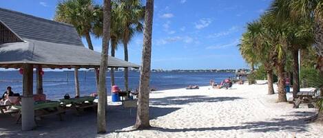 Chaises longues, serviettes de plage
