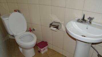 Shower, free toiletries, slippers, towels