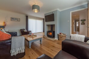 TV, fireplace - One Lazy Duck, Heacham, Norfolk (Heacham)