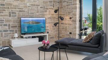 Televisión y chimenea