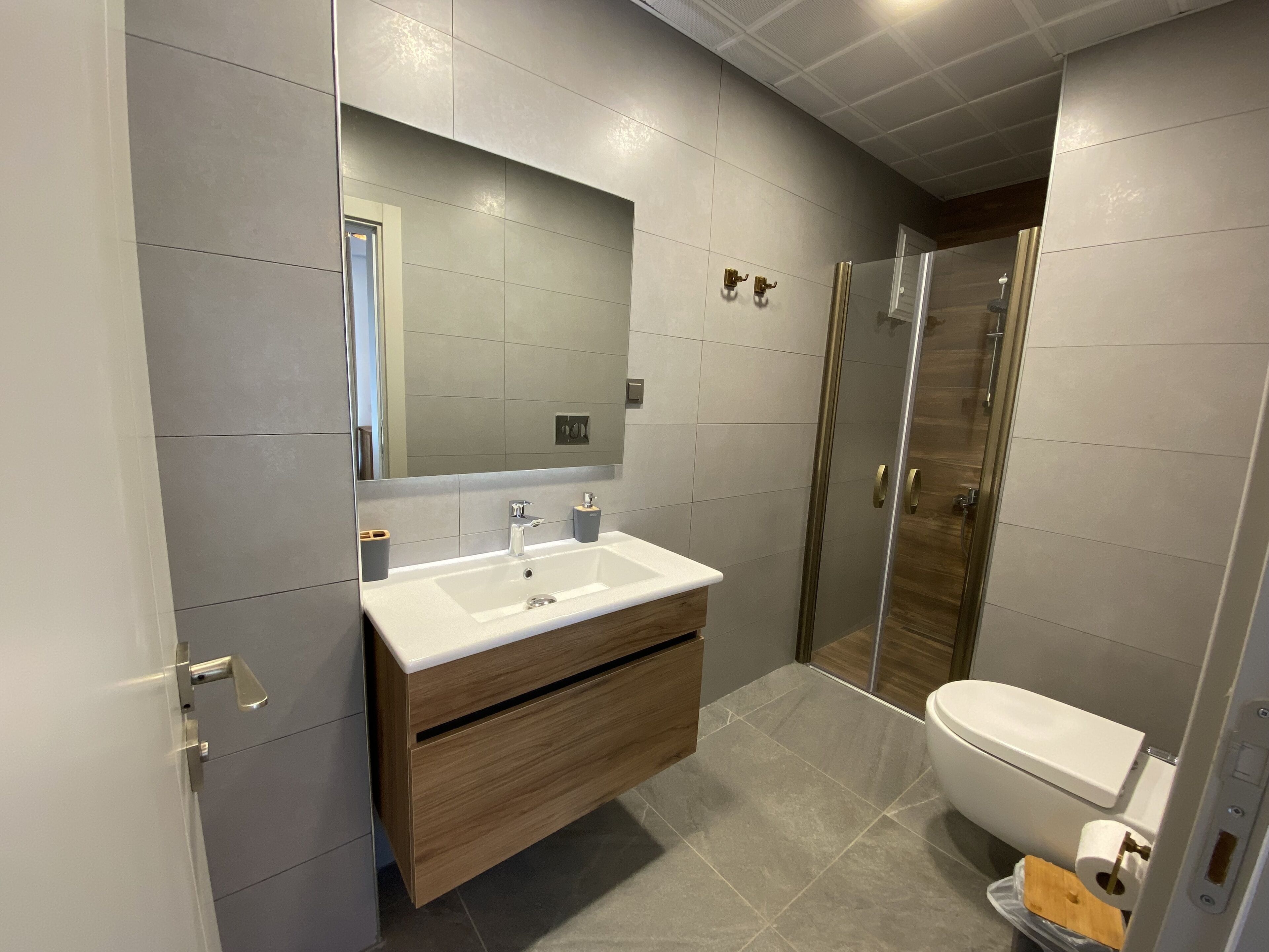 shower, free toiletries, hair dryer, towels