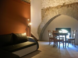 Romantic Apartment, 1 Bedroom, Private Bathroom, Lake View (Les Trois Lions) | Living area | 49-inch flat-screen TV with cable channels, Smart TV