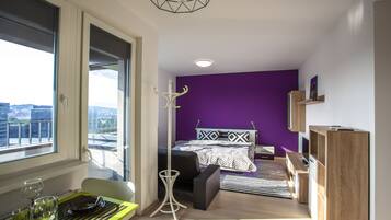 Memory foam beds, laptop workspace, blackout drapes, cribs/infant beds