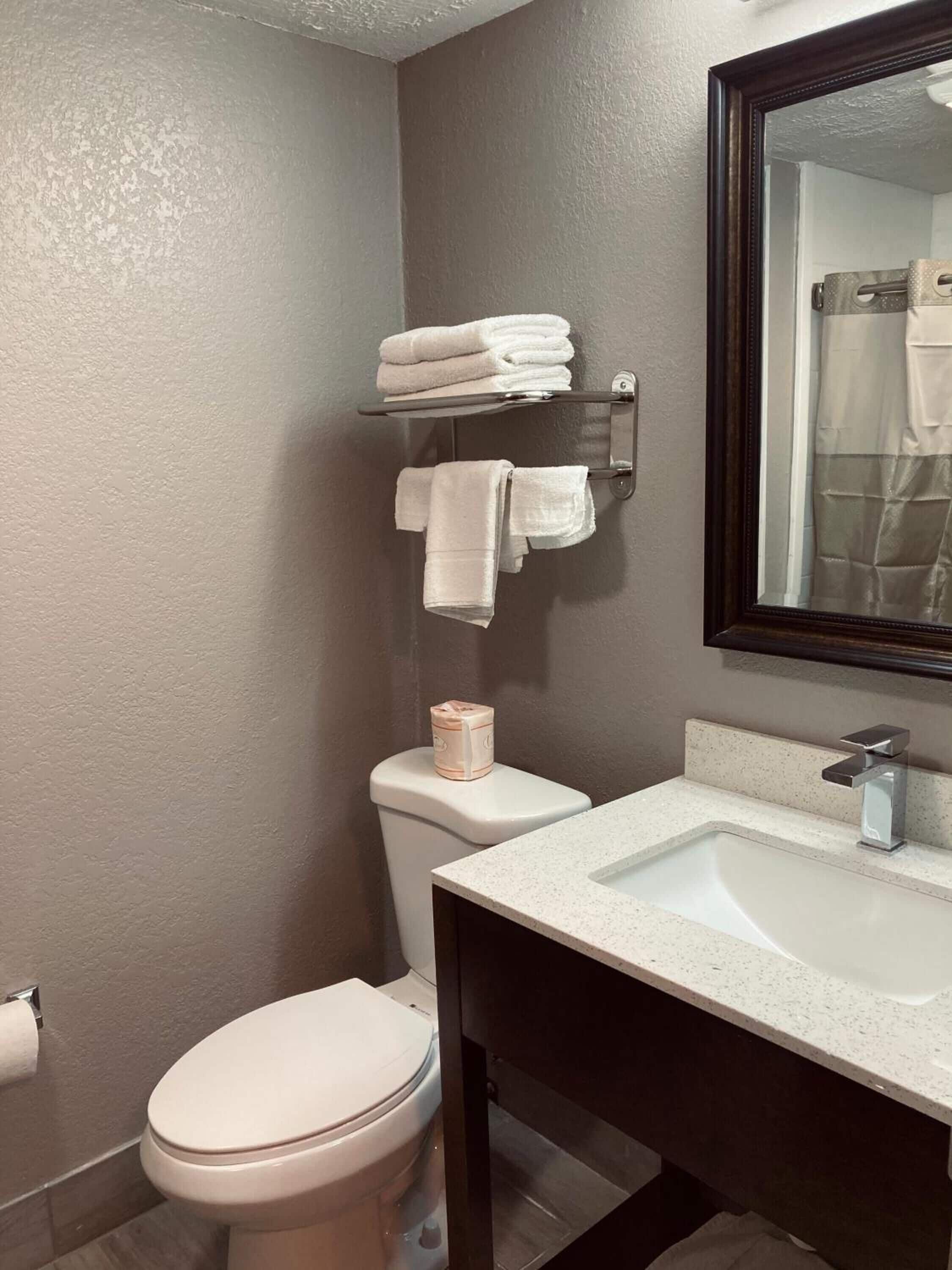 Bañera con ducha, artículos de tocador gratuitos, secador de pelo