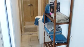 Hair dryer, towels, toilet paper