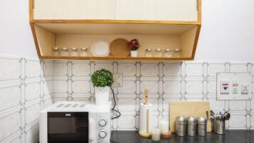 Fridge, microwave, oven, electric kettle