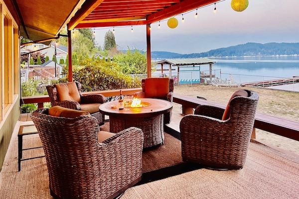 Covered deck with firepit