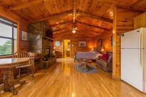 Televisio, takka, työhuone