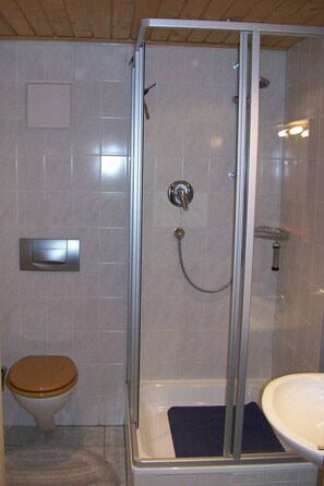 Douche, séchoir à cheveux, serviettes fournies