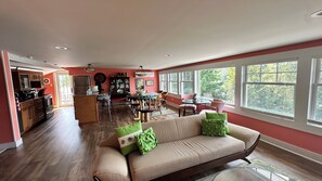 Smart TV, fireplace, DVD player