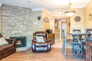Smart TV, fireplace, DVD player