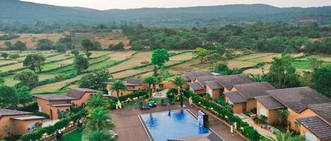 Outdoor pool, sun loungers