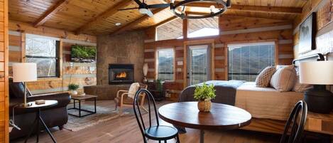 TV, fireplace, offices