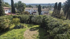 Un quartier résidentiel avec des maisons, une pelouse et des arbres.