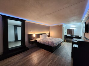 Desk, blackout drapes, iron/ironing board, free WiFi