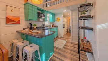 Frigorífico, microondas, horno y placa de cocina