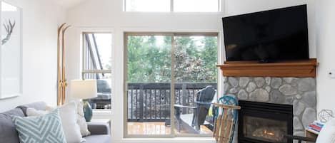 Smart TV, chimenea, videoteca, monitor de computadora