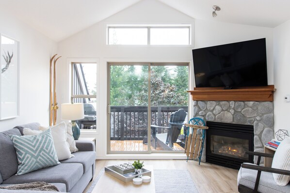 Smart TV, fireplace, video library, computer monitors