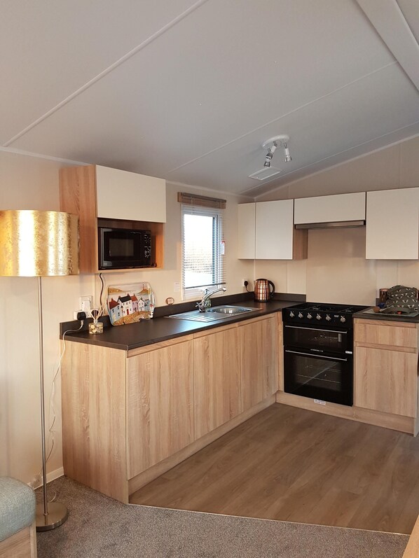 Fridge, microwave, oven, electric kettle