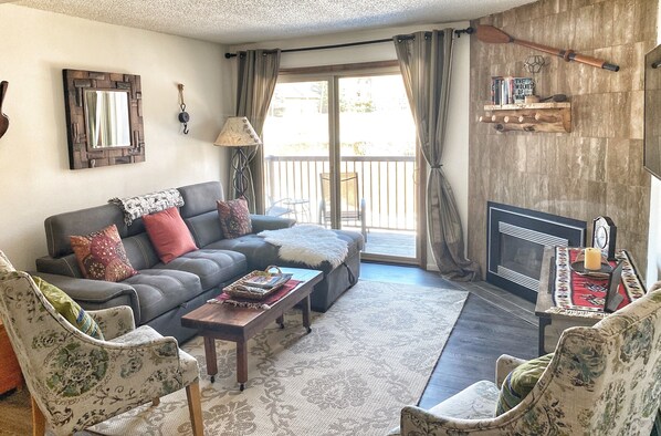 Télévision, cheminée, livres