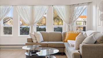 Smart TV, fireplace, video games, DVD player