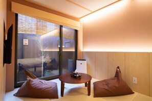 Japanese Style Room, Ground Floor, KAMO, CHUJI, KANRYUSAI | Living room | Flat-screen TV - Mibu-Juku (Kyoto)
