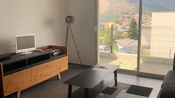 Een televisie, een dvd-speler, boeken en een filmbibliotheek