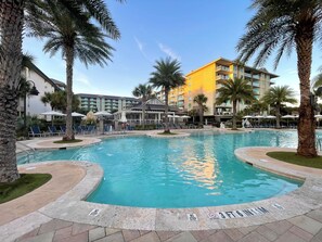 Outdoor pool, a heated pool - OCEAN VIEW RETREAT! COZY CONDO w. TOP AMENITIES STEPS FROM THE BEACH! (Hilton Head Island)