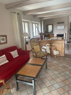 Smart-TV, Kamin, Bücher, Computerbildschirme