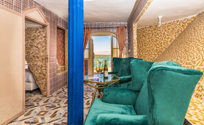 Deluxe Chalet, Sea View | Living area | 50-inch LCD TV with satellite channels, TV - The Dream Compound-  by Biankini Dead Sea (Kalya)