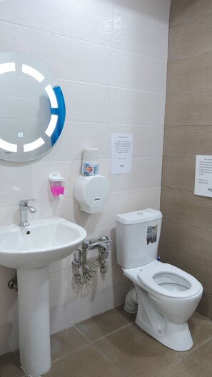 Standard Twin Room | Bathroom | Shower, hair dryer, slippers, bidet - Apple Hostel (Bishkek)