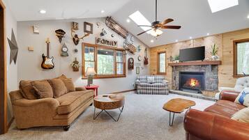 Smart TV, fireplace, foosball, table tennis