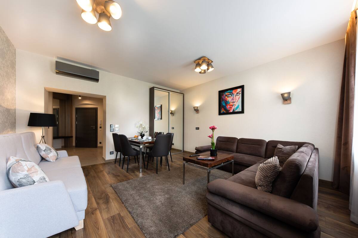 Superior Apartment, City View | Premium bedding, in-room safe, laptop workspace, blackout drapes