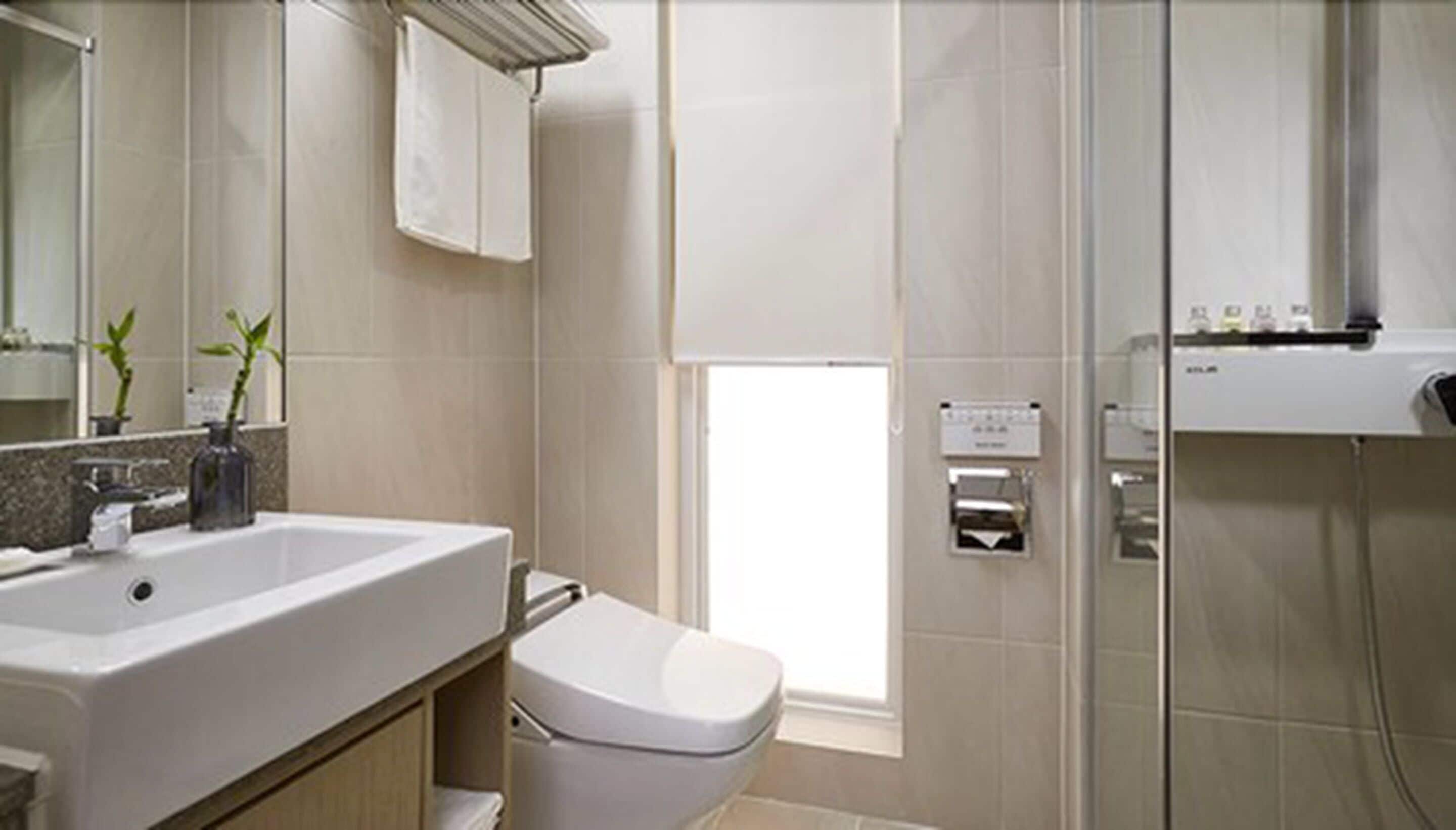 hair dryer, bathrobes, slippers, bidet