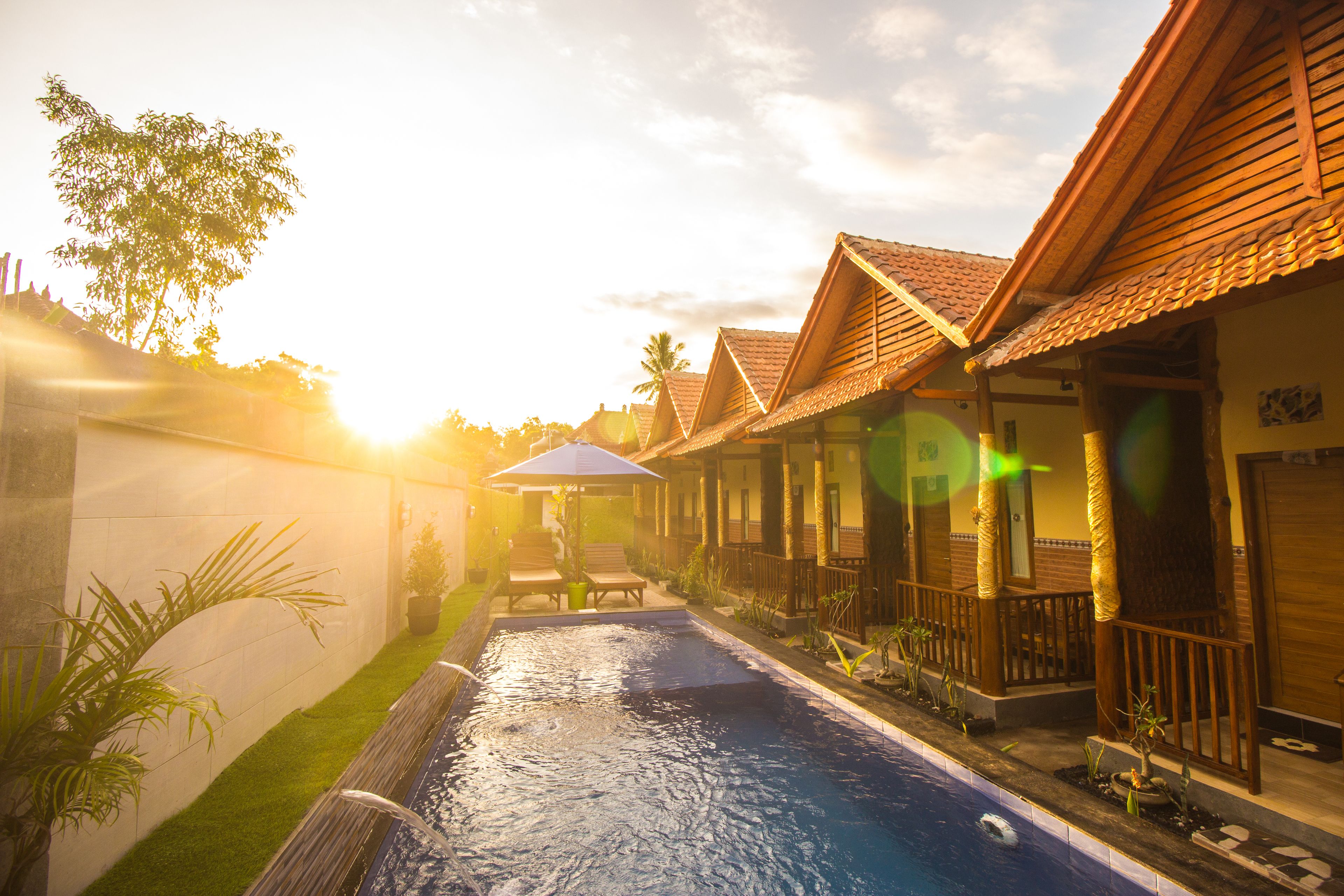 Economy Bungalow, 1 Double Bed, Pool View | Terrace/patio