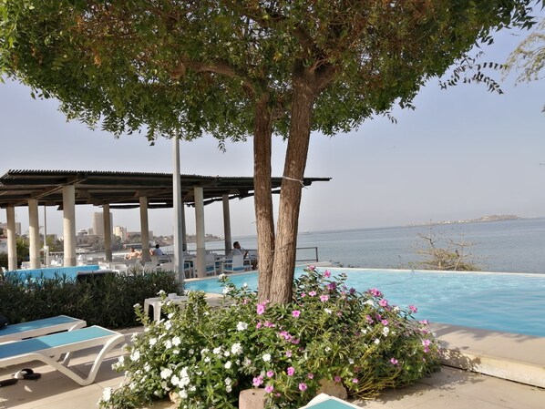 室外泳池；泳池傘、躺椅