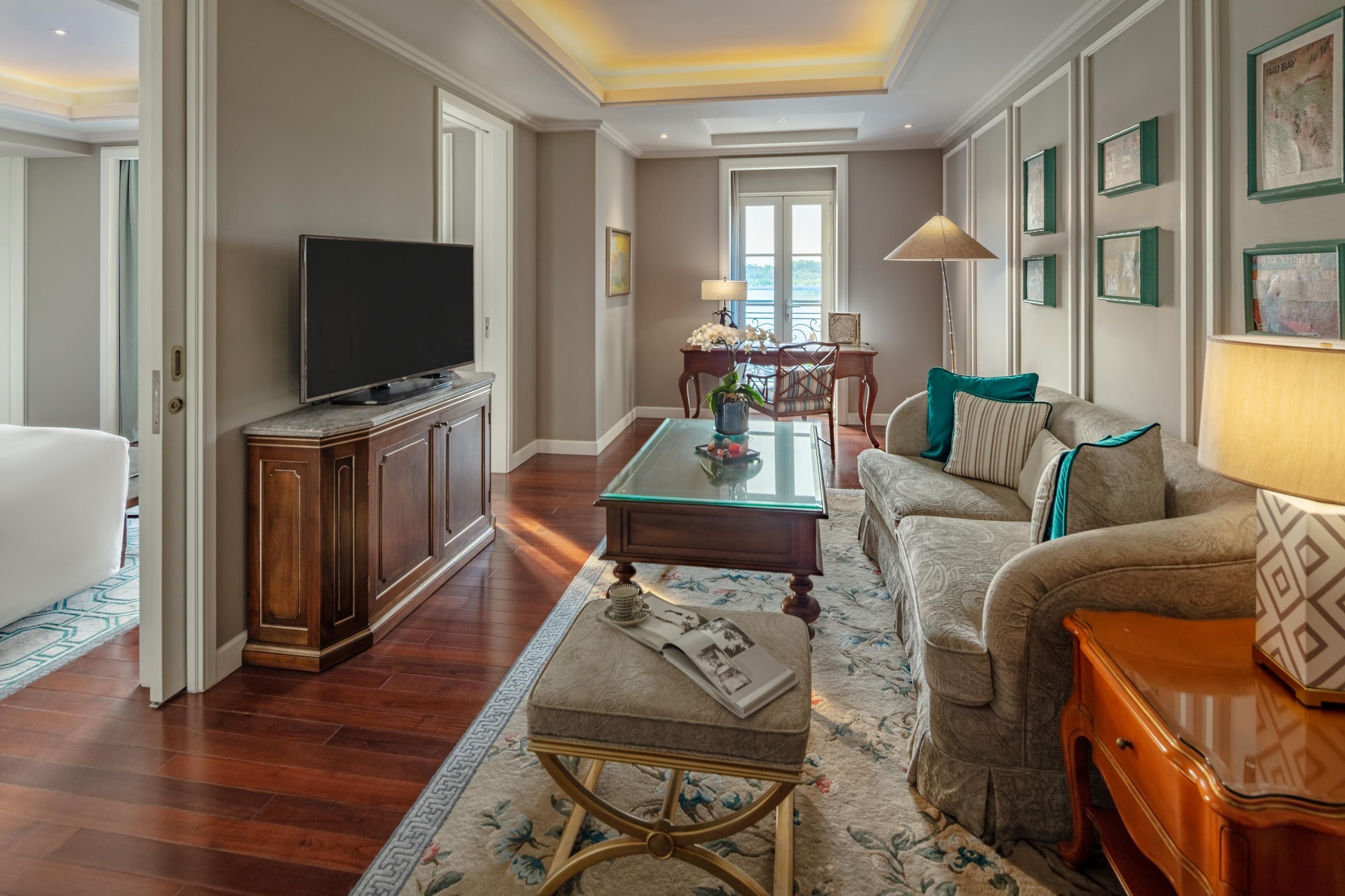 mia suite | living area | 49-inch smart tv with cable channels, tv