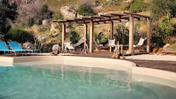 Outdoor pool, open 9:00 AM to 8:00 PM, sun loungers