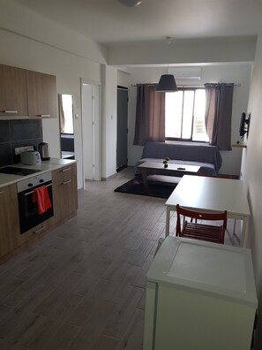 Apartamento básico, 1 habitación (A3) | Cocina privada | Frigorífico, microondas, horno y placa de cocina