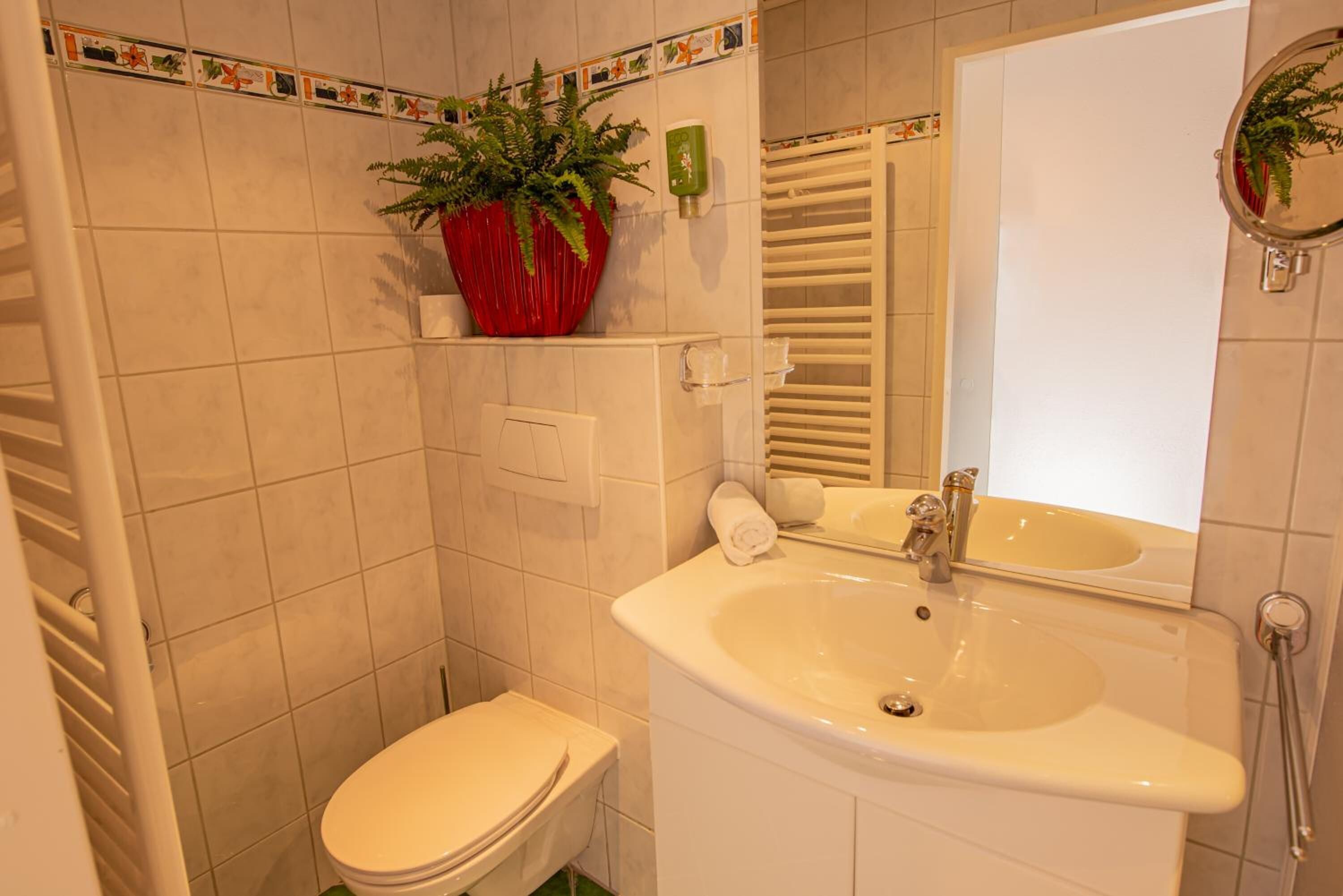 separate bathtub and shower, deep-soaking bathtub, free toiletries