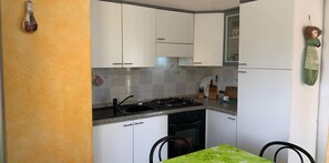 Apartamento, 2 quartos | Cozinha americana privada | Geladeira grande, fogão, cooktop, talheres/pratos/utensílios de cozinha