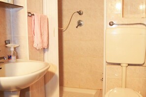 Appartement, 1 slaapkamer | Badkamer | Een douche, een regendouche, een haardroger, een bidet
