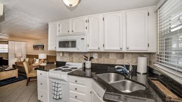 Deluxe Room, 1 Bedroom, Non Smoking | Private kitchen | Full-size fridge, microwave, oven, stovetop