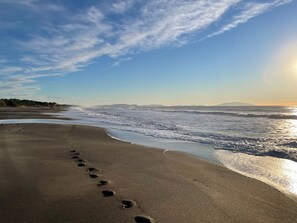 Una spiaggia nelle vicinanze, lettini da mare