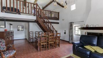 TV connectée, cheminée, livres