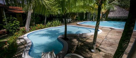 Outdoor pool, pool umbrellas
